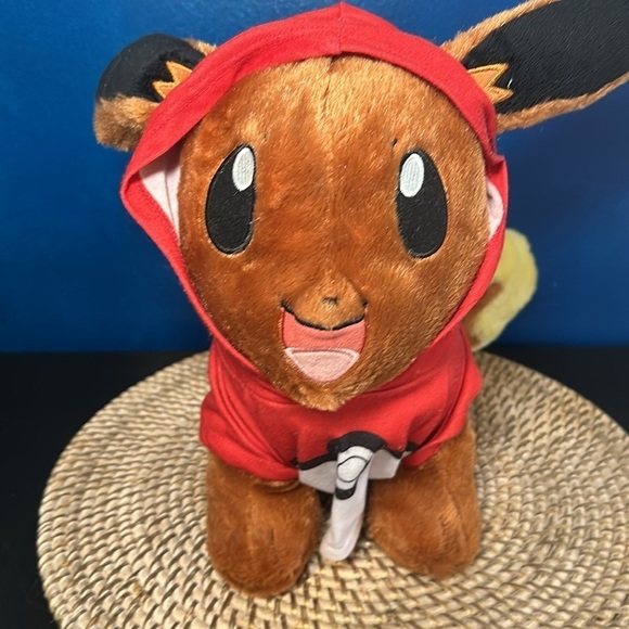 Build A Bear BAB Plush Stuffed Pokemon Eevee Brown/Yellow w/Red Hoodie Shirt - Picture 2 of 9